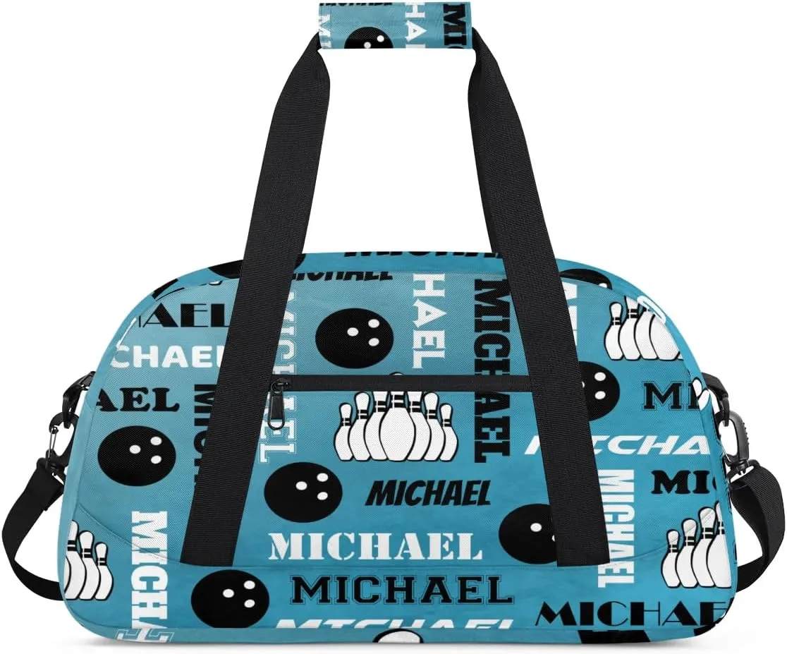 Custom Bowling Gym Bag Duffel Bag with Name, Personalized Sport Bag Overnight Bags Customized Travel Weekender Bag for Women Men, Dark Blue
