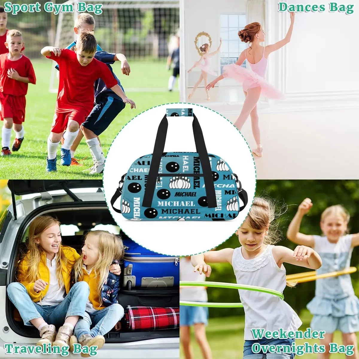 Custom Bowling Gym Bag Duffel Bag with Name, Personalized Sport Bag Overnight Bags Customized Travel Weekender Bag for Women Men, Dark Blue