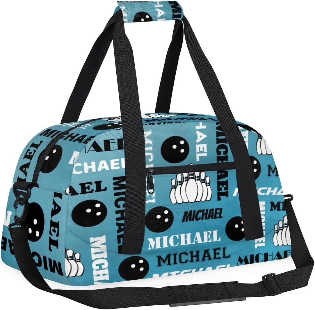 Custom Bowling Gym Bag Duffel Bag with Name, Personalized Sport Bag Overnight Bags Customized Travel Weekender Bag for Women Men, Dark Blue
