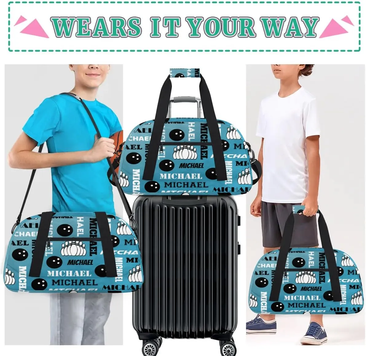 Custom Bowling Gym Bag Duffel Bag with Name, Personalized Sport Bag Overnight Bags Customized Travel Weekender Bag for Women Men, Dark Blue