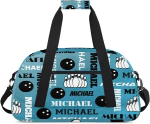 Custom Bowling Gym Bag Duffel Bag with Name, Personalized Sport Bag Overnight Bags Customized Travel Weekender Bag for Women Men, Dark Blue