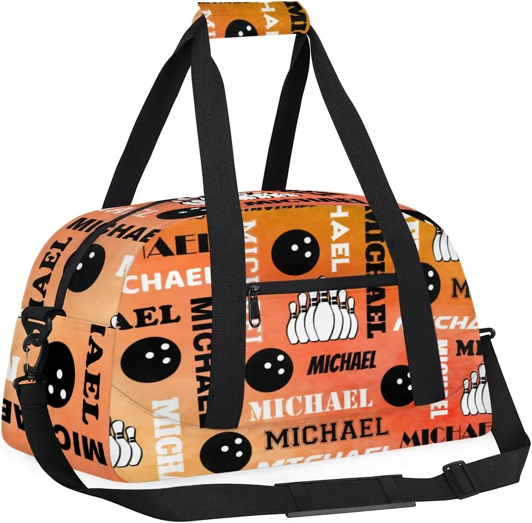 Custom Bowling Gym Bag Duffel Bag with Name, Personalized Sport Bag Overnight Bags Customized Travel Weekender Bag for Women Men, Dark Orange