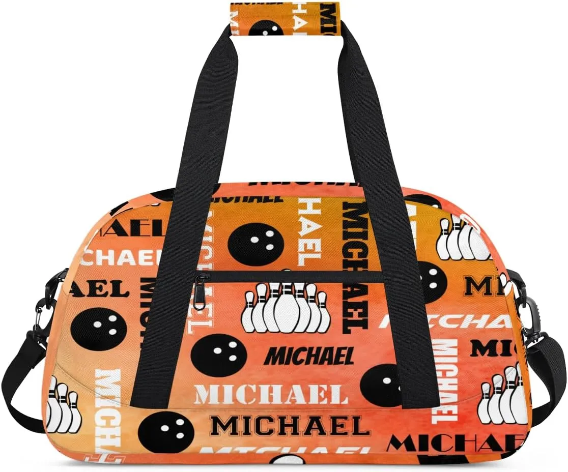 Custom Bowling Gym Bag Duffel Bag with Name, Personalized Sport Bag Overnight Bags Customized Travel Weekender Bag for Women Men, Dark Orange