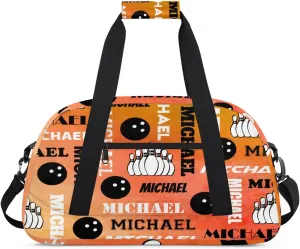 Custom Bowling Gym Bag Duffel Bag with Name, Personalized Sport Bag Overnight Bags Customized Travel Weekender Bag for Women Men, Dark Orange