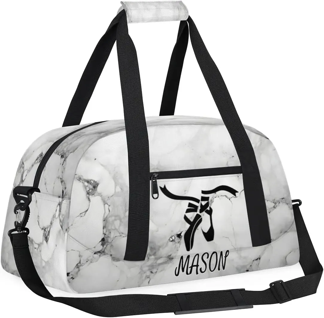 Custom Dance Bag Personalized Duffel Dance Bag Gymnastics Sport Bag Waterproof Carry on Travel Bag Overnight Weekender Bags, Black and White Marble