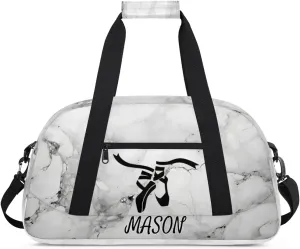 Custom Dance Bag Personalized Duffel Dance Bag Gymnastics Sport Bag Waterproof Carry on Travel Bag Overnight Weekender Bags, Black and White Marble