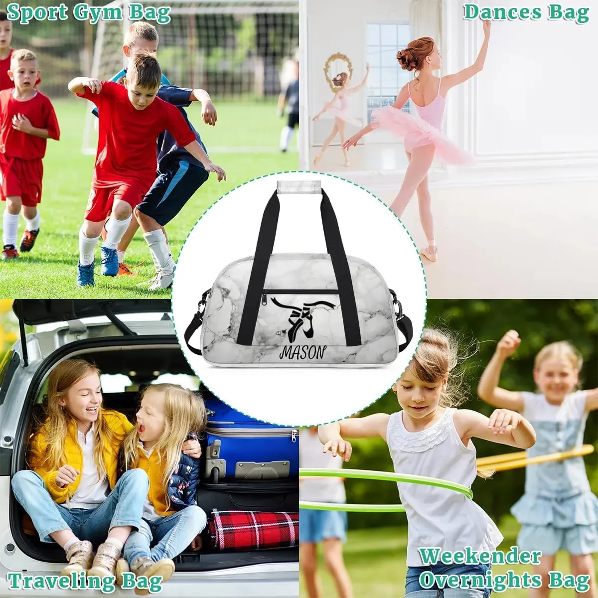 Custom Dance Bag Personalized Duffel Dance Bag Gymnastics Sport Bag Waterproof Carry on Travel Bag Overnight Weekender Bags, Black and White Marble