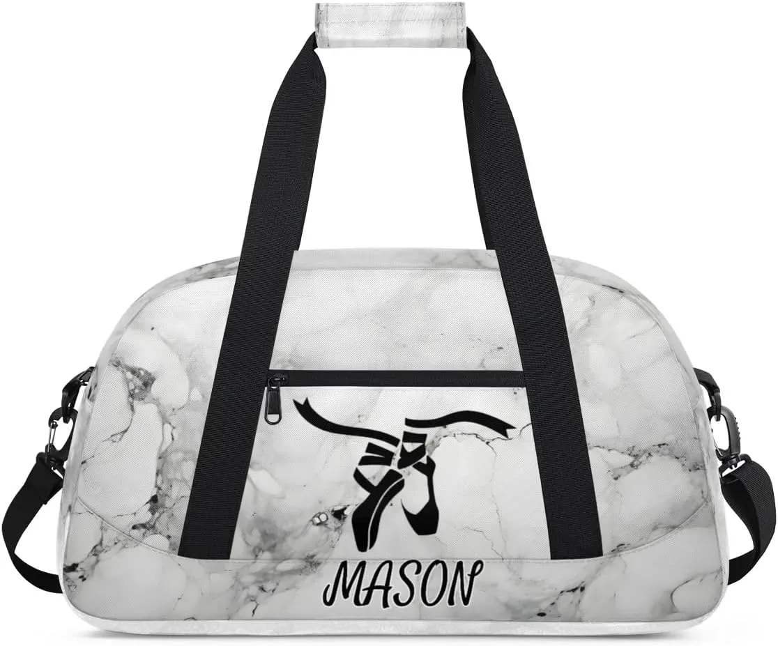 Custom Dance Bag Personalized Duffel Dance Bag Gymnastics Sport Bag Waterproof Carry on Travel Bag Overnight Weekender Bags, Black and White Marble
