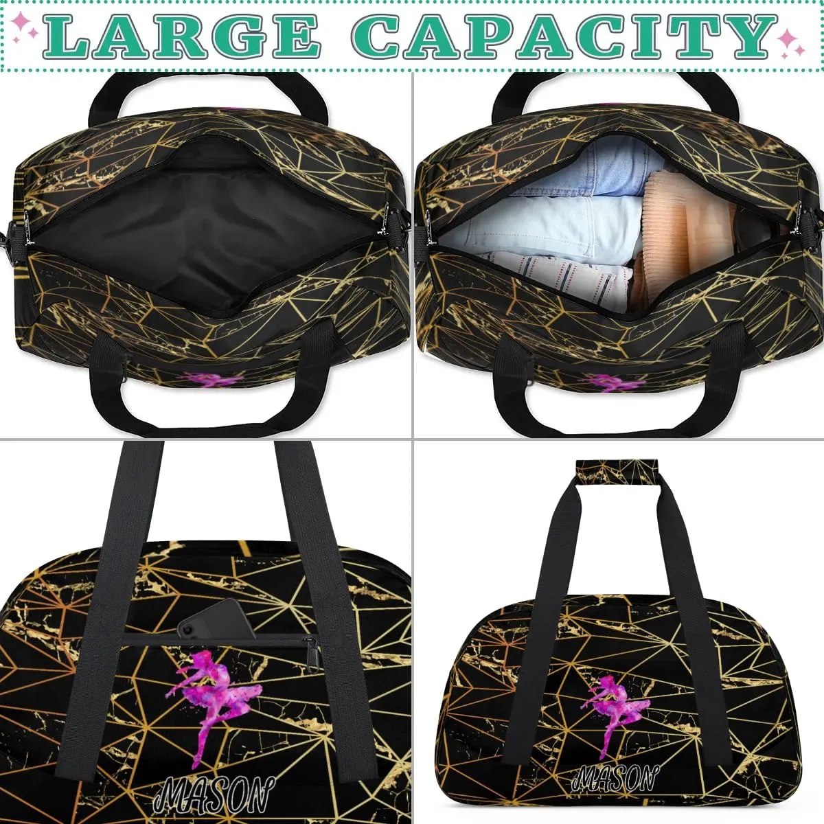 Custom Dance Bag Personalized Duffel Dance Bag Gymnastics Sport Bag Waterproof Carry on Travel Bag Overnight Weekender Bags, Triangle