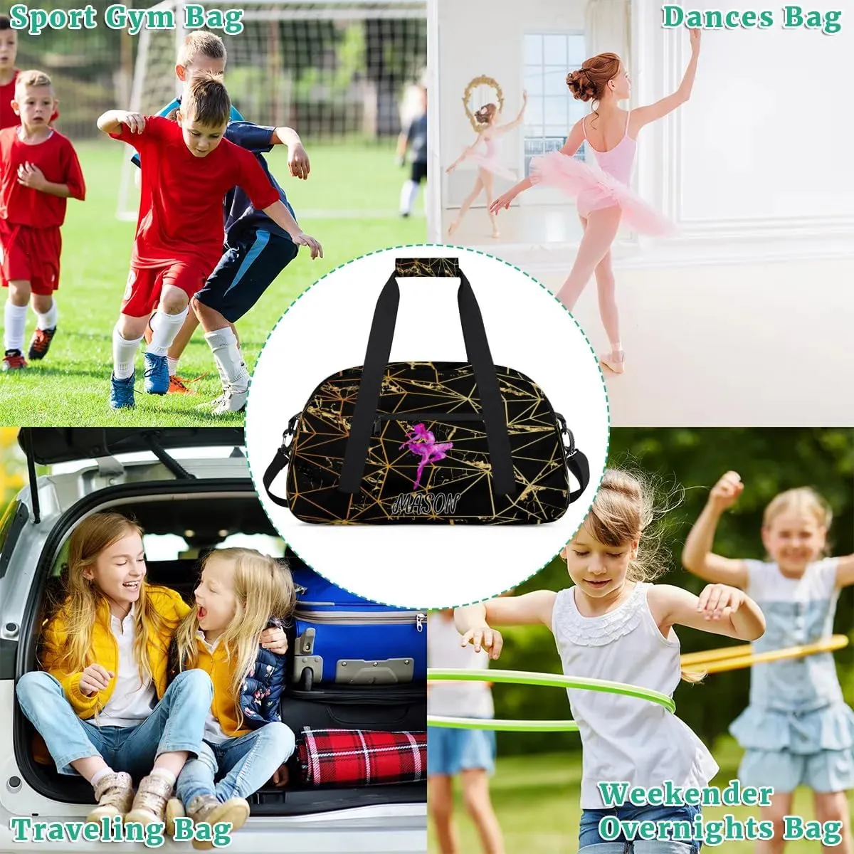 Custom Dance Bag Personalized Duffel Dance Bag Gymnastics Sport Bag Waterproof Carry on Travel Bag Overnight Weekender Bags, Triangle