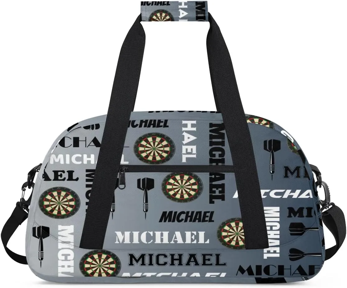 Custom Darts Gym Duffel Bag with Name, Personalized Name Sport Bag Overnight Bags Customized Travel Weekender Bag for Women Men, Black Grey