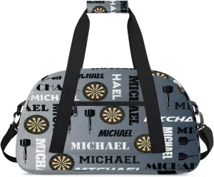 Custom Darts Gym Duffel Bag with Name, Personalized Name Sport Bag Overnight Bags Customized Travel Weekender Bag for Women Men, Black Grey