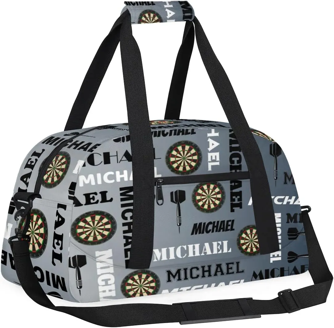 Custom Darts Gym Duffel Bag with Name, Personalized Name Sport Bag Overnight Bags Customized Travel Weekender Bag for Women Men, Black Grey
