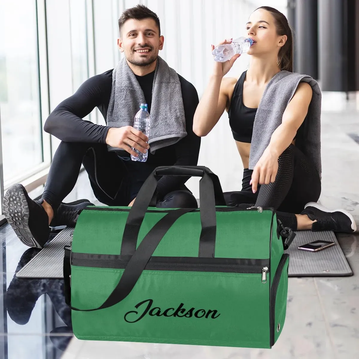 Custom Duffel Bag for Adults Men Women Large Luggage Bag Football Bags for Equipment Weekender Carry on Duffle Bags Green Gym Bag