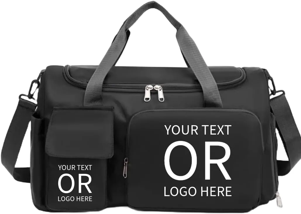 Custom Duffle Bag for Men and Women. Personalize with your Text and Logo (Black - Custom Text and Logo)