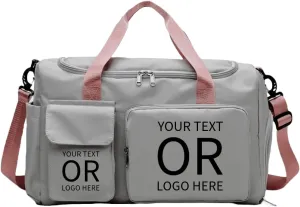 Custom Duffle Bag for Men and Women. Personalize with your Text and Logo (Grey - Custom Text and Logo)