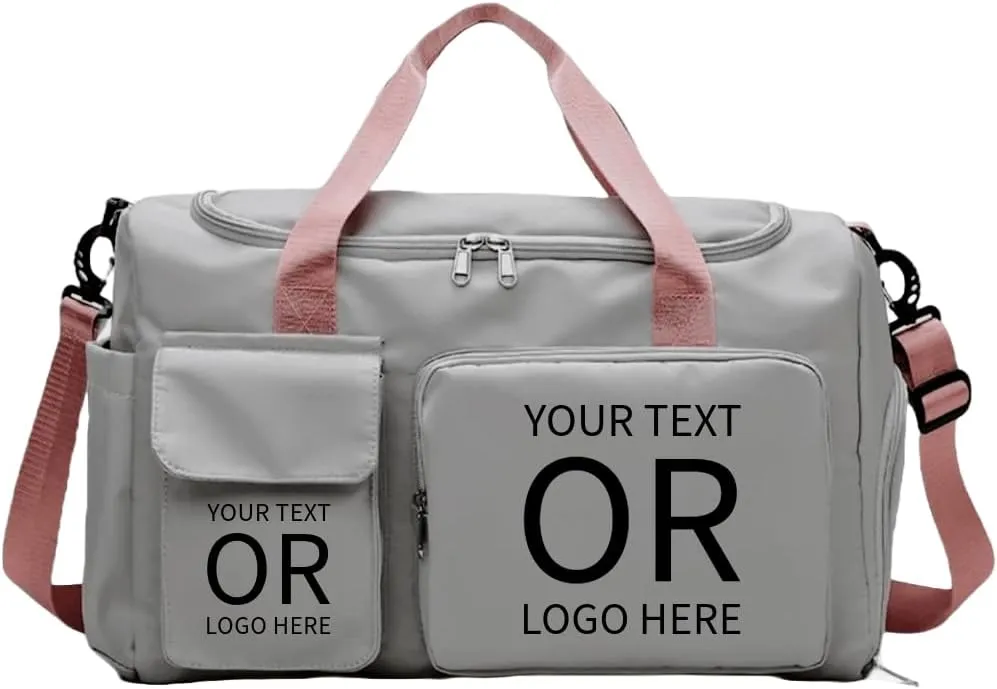Custom Duffle Bag for Men and Women. Personalize with your Text and Logo (Grey - Custom Text and Logo)