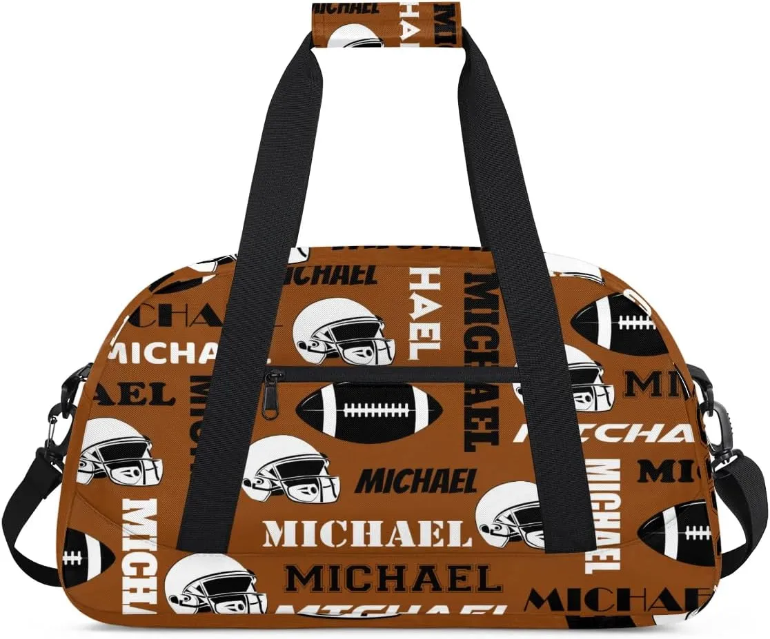Custom Football Gym Bag Duffel Bag for Women Men, Personalized Sport Bag Overnight Bags Custom Name Travel Weekender Bag, Brown