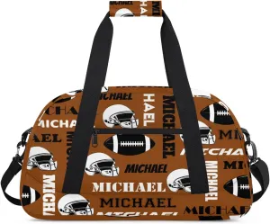 Custom Football Gym Bag Duffel Bag for Women Men, Personalized Sport Bag Overnight Bags Custom Name Travel Weekender Bag, Brown