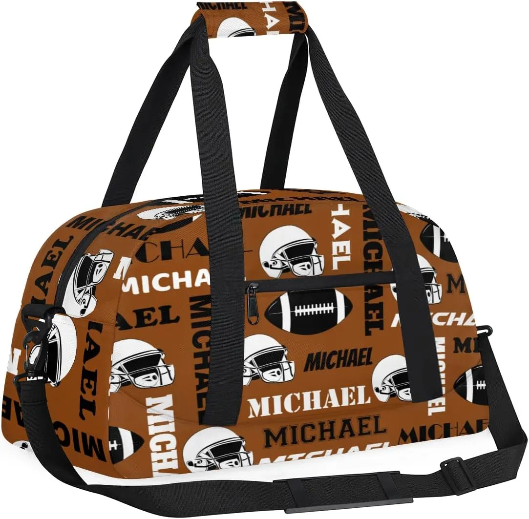 Custom Football Gym Bag Duffel Bag for Women Men, Personalized Sport Bag Overnight Bags Custom Name Travel Weekender Bag, Brown