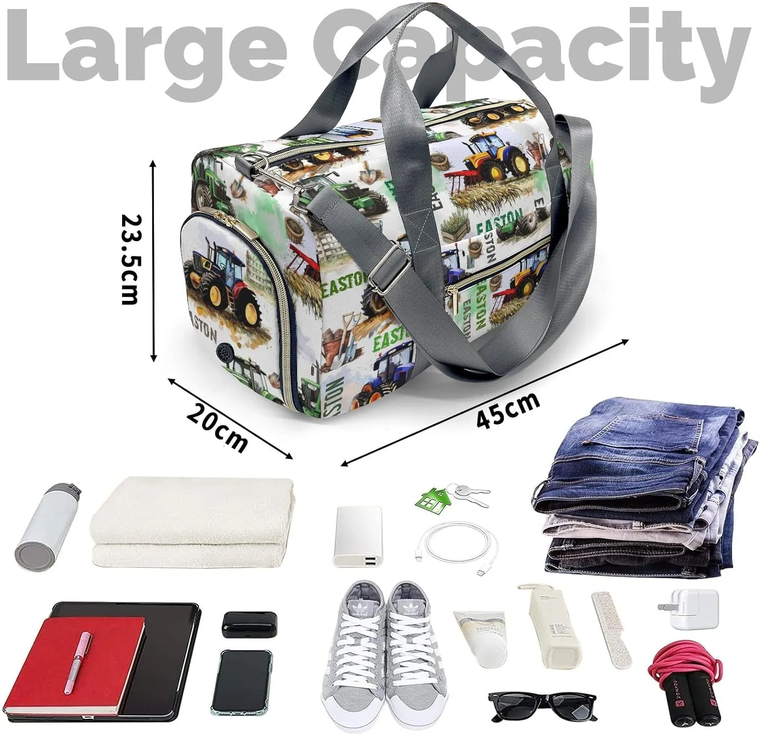 Custom Gift Farm Vehicle Duffel Bag for Travel Weekender Bag, Farm Garden Overnight Bag with Shoe Compartment Carry On Bag for Business Trips Sports