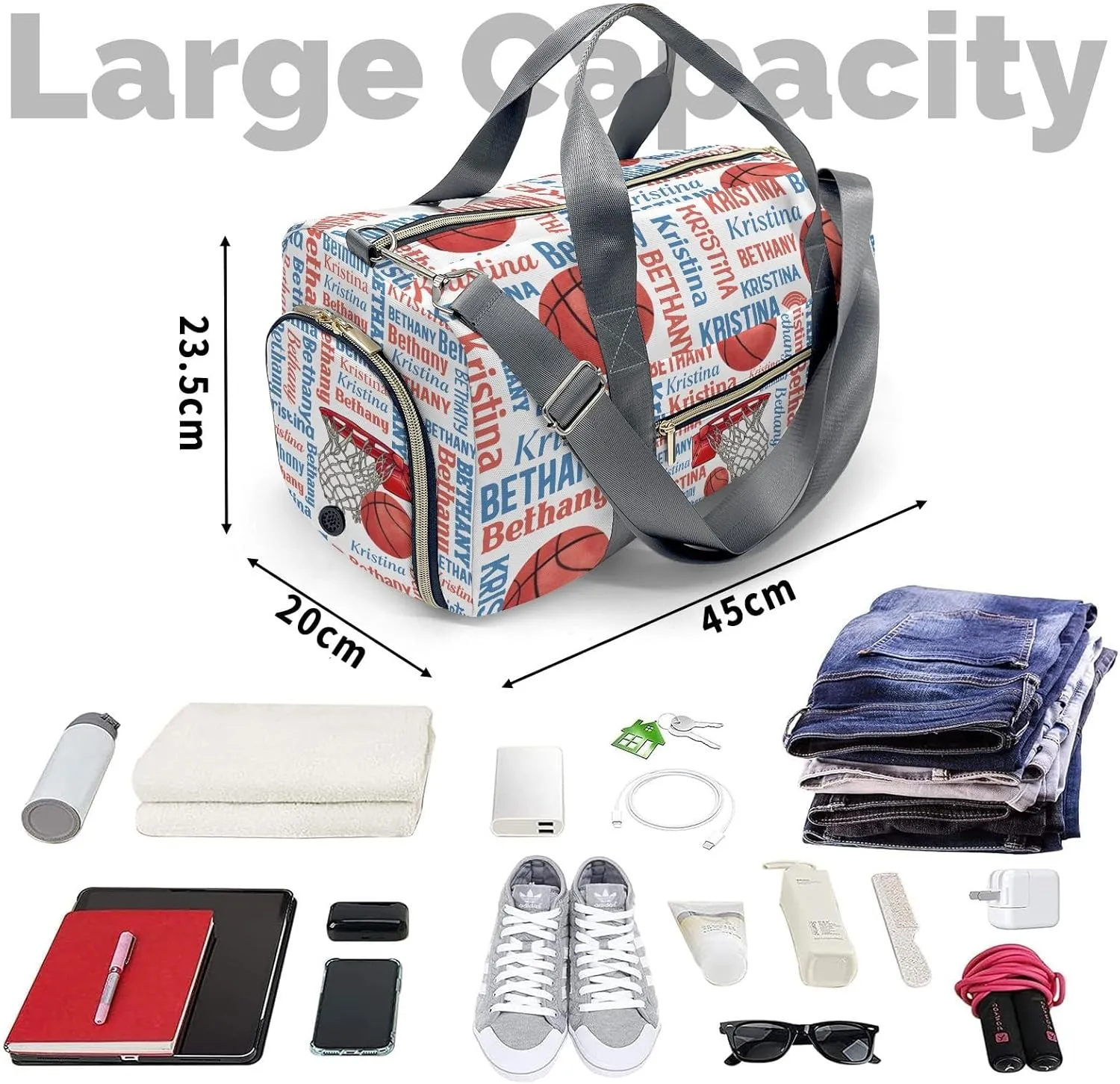 Custom Gift Sport Player Duffel Bag for Travel Weekender Bag, Word Cloud Basketball Overnight Bag with Shoe Compartment Carry On Bag for Business Trips Sports