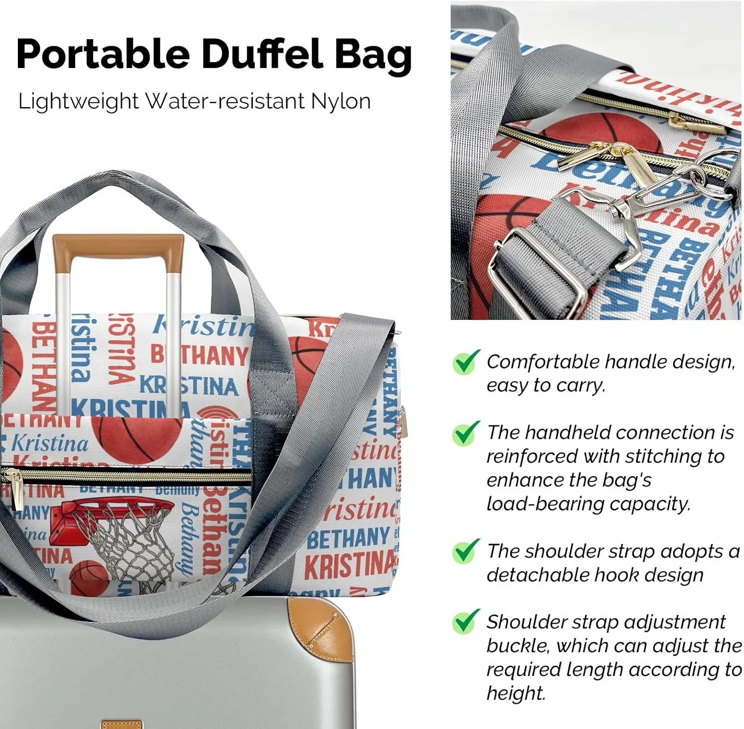 Custom Gift Sport Player Duffel Bag for Travel Weekender Bag, Word Cloud Basketball Overnight Bag with Shoe Compartment Carry On Bag for Business Trips Sports