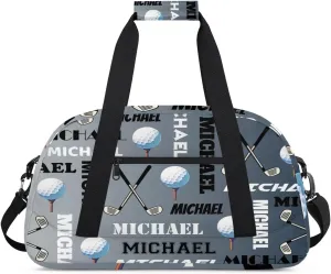 Custom Golf Gym Bag Duffel Bag for Women Men, Personalized Name Sport Bag Overnight Bags Customized Travel Weekender Bag, Black Grey