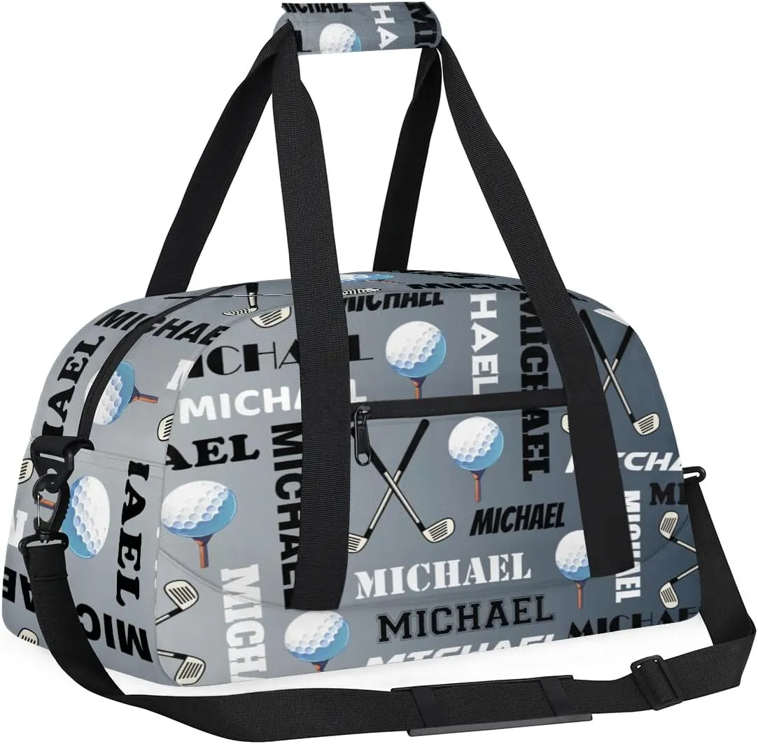 Custom Golf Gym Bag Duffel Bag for Women Men, Personalized Name Sport Bag Overnight Bags Customized Travel Weekender Bag, Black Grey
