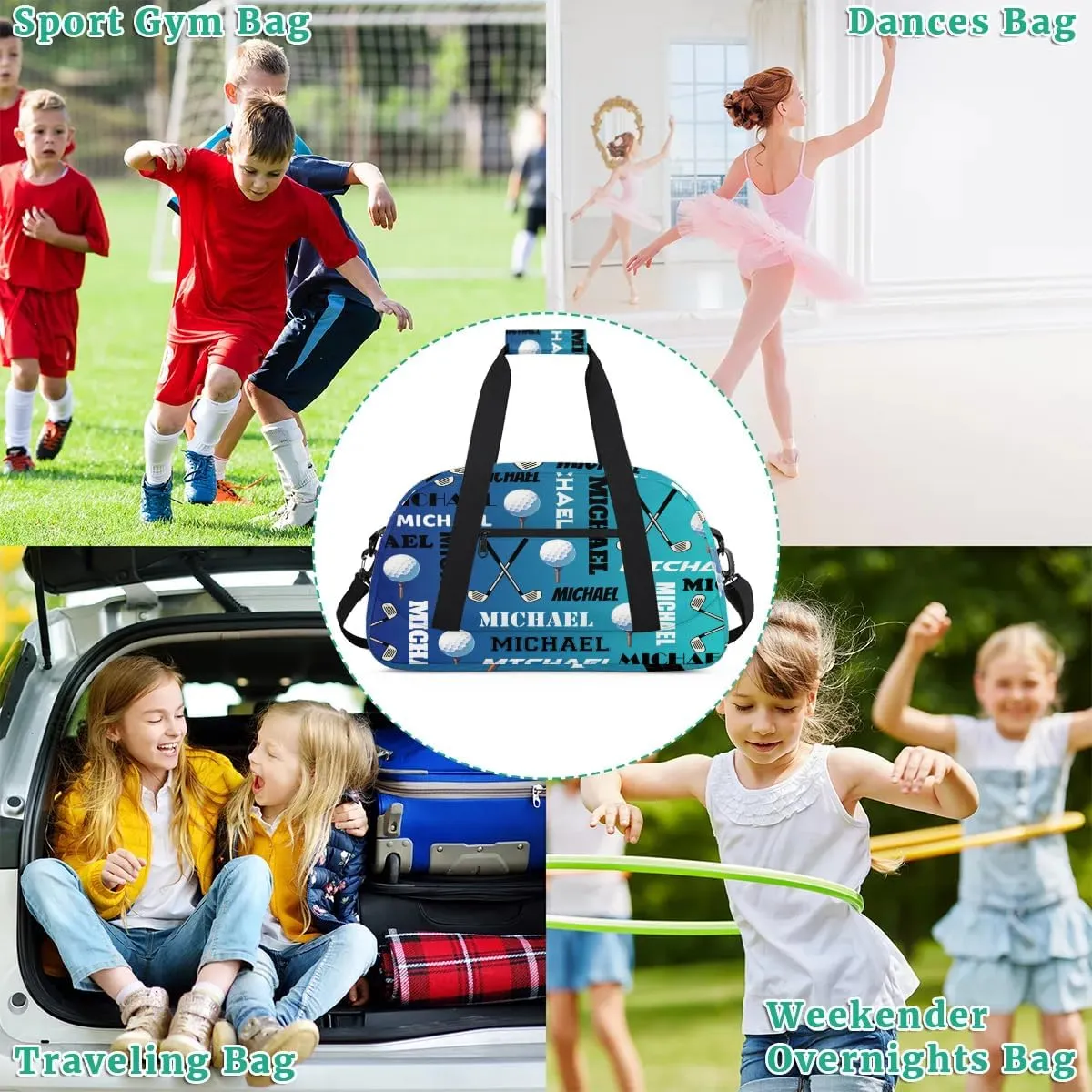 Custom Golf Gym Bag Duffel Bag for Women Men, Personalized Name Sport Bag Overnight Bags Customized Travel Weekender Bag, Blue