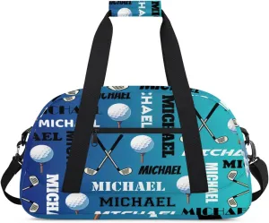Custom Golf Gym Bag Duffel Bag for Women Men, Personalized Name Sport Bag Overnight Bags Customized Travel Weekender Bag, Blue