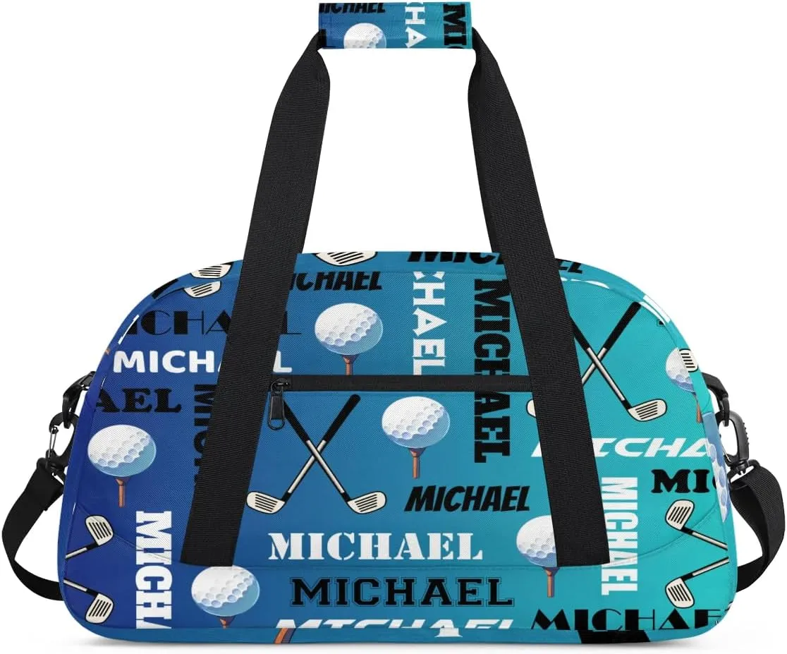Custom Golf Gym Bag Duffel Bag for Women Men, Personalized Name Sport Bag Overnight Bags Customized Travel Weekender Bag, Blue