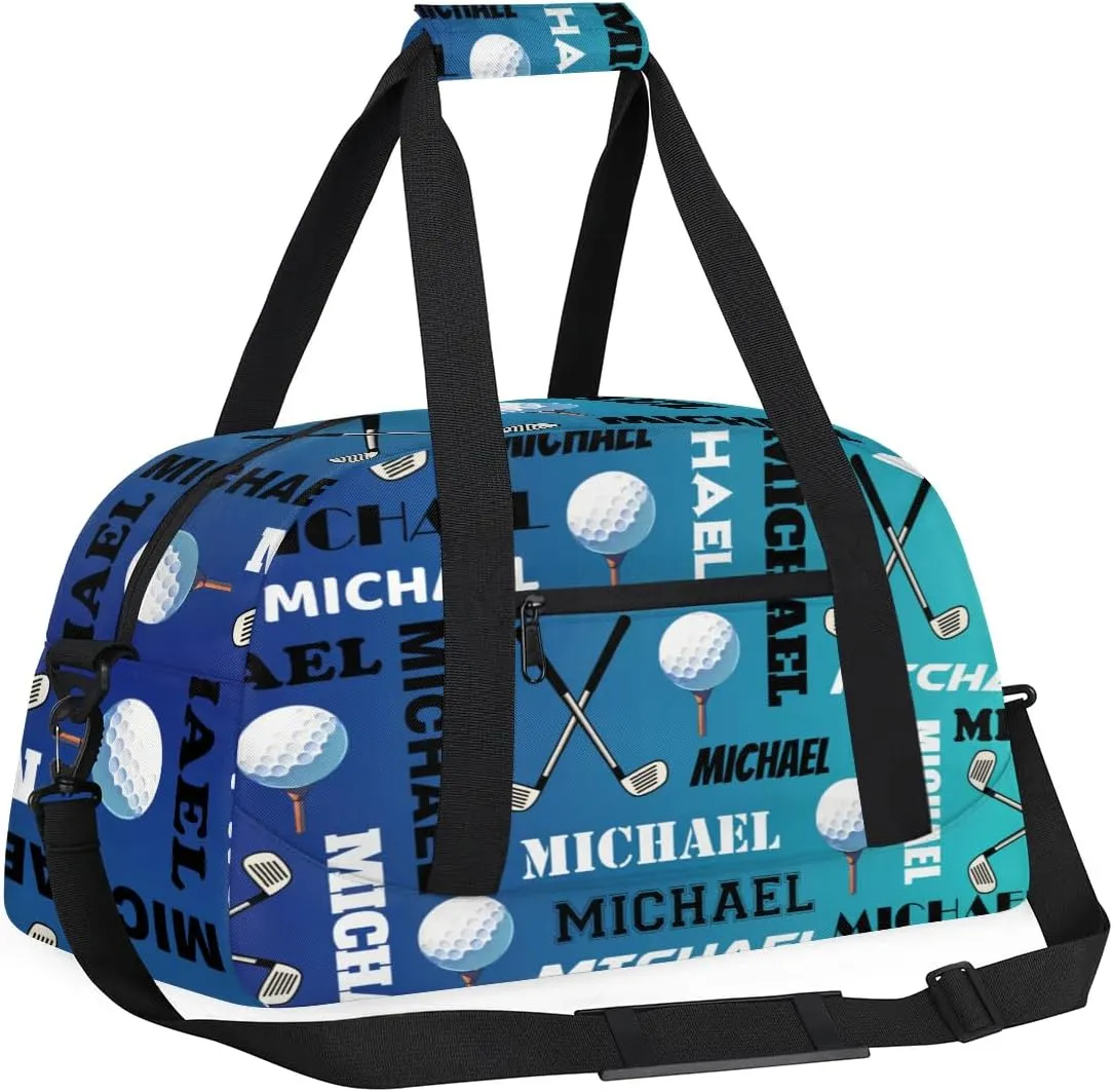 Custom Golf Gym Bag Duffel Bag for Women Men, Personalized Name Sport Bag Overnight Bags Customized Travel Weekender Bag, Blue