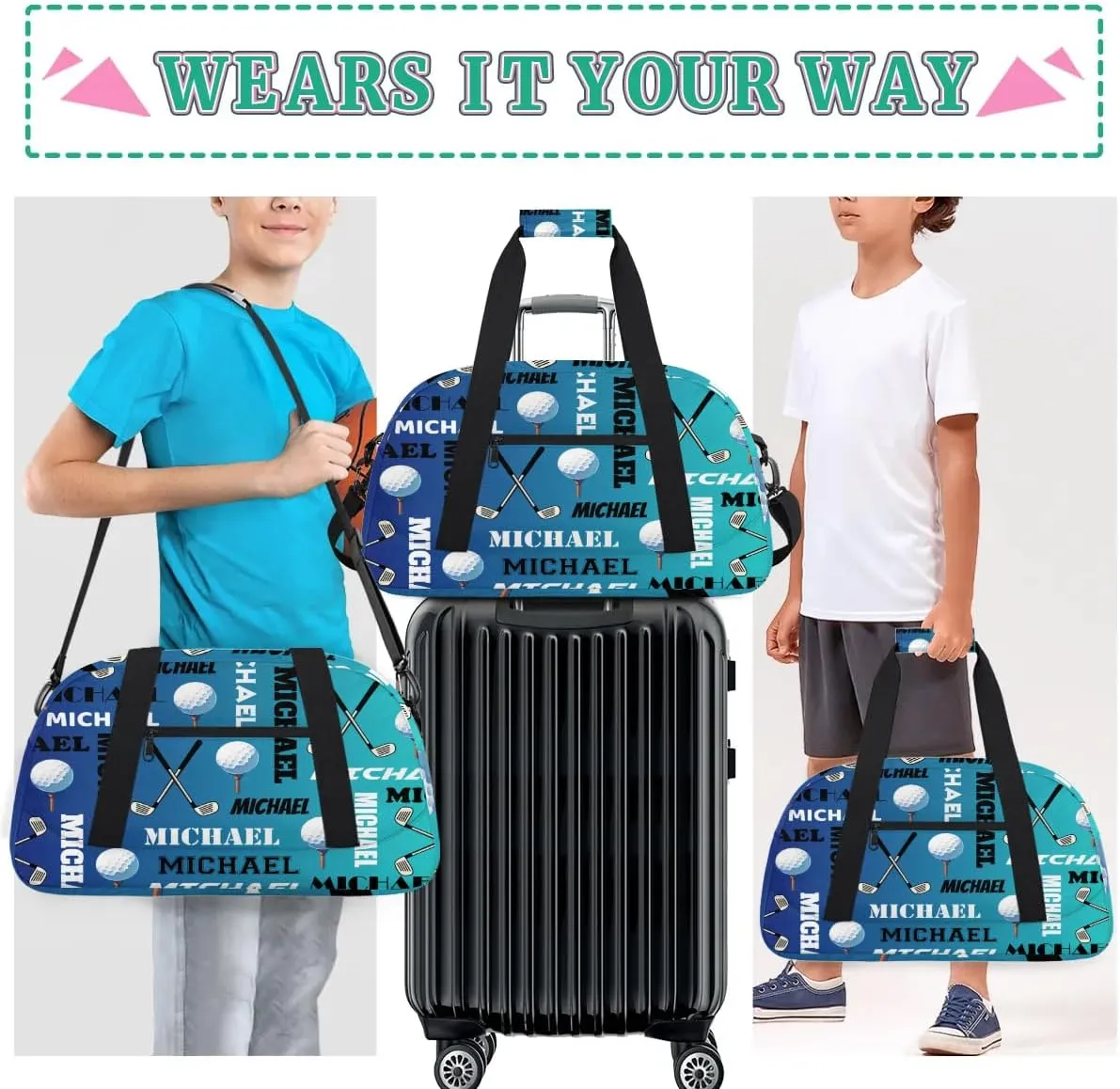 Custom Golf Gym Bag Duffel Bag for Women Men, Personalized Name Sport Bag Overnight Bags Customized Travel Weekender Bag, Blue