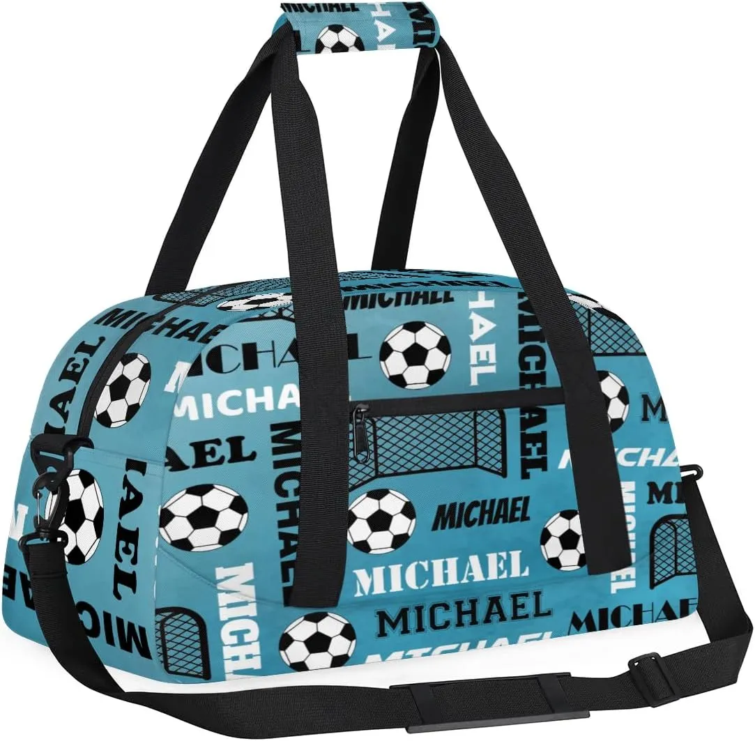 Custom Soccer Gym Duffel Bag with Name, Personalized Name Sport Bag Overnight Bags Custom Travel Weekender Bag for Women Men, Dark Blue