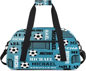 Custom Soccer Gym Duffel Bag with Name, Personalized Name Sport Bag Overnight Bags Custom Travel Weekender Bag for Women Men, Dark Blue