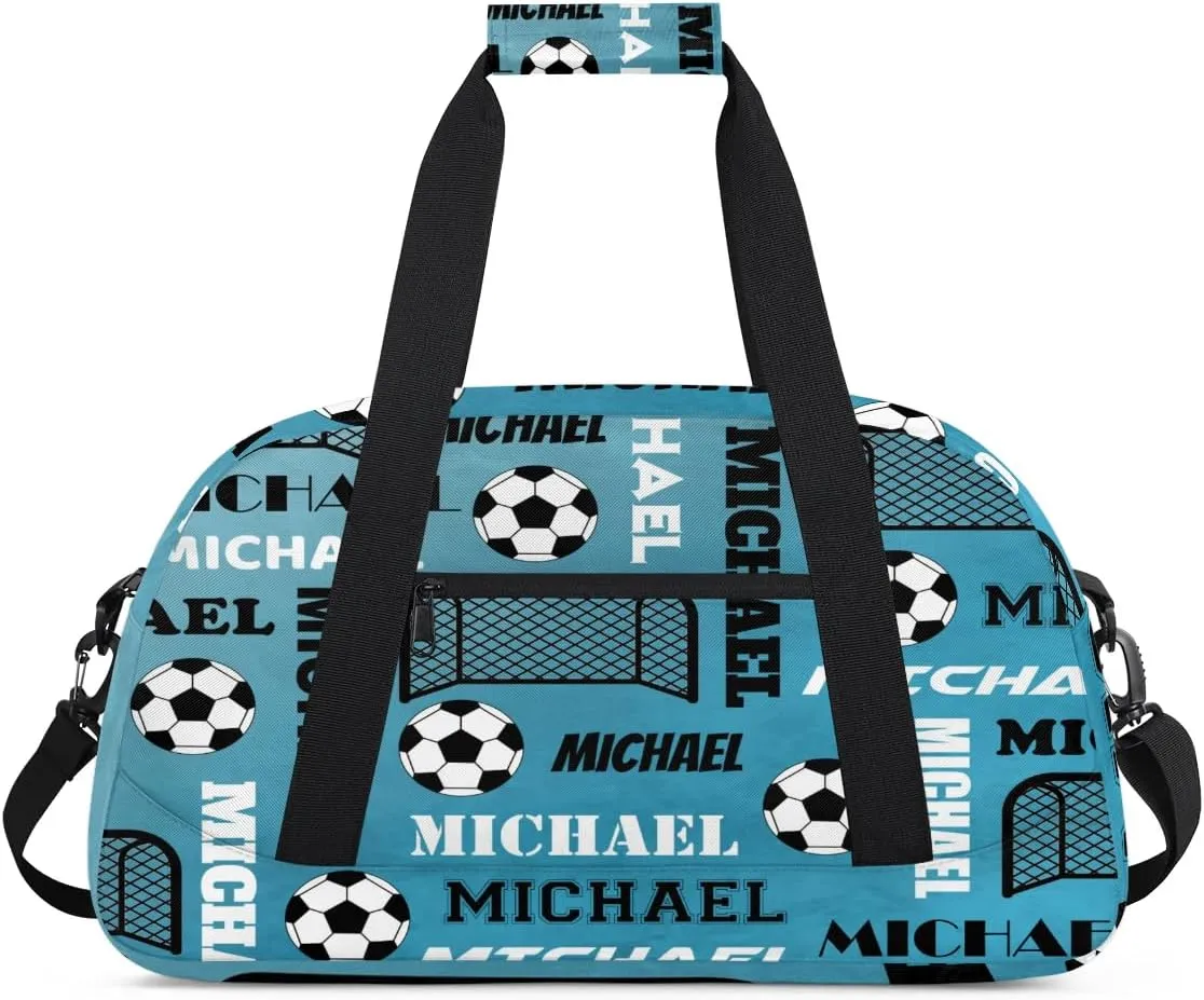 Custom Soccer Gym Duffel Bag with Name, Personalized Name Sport Bag Overnight Bags Custom Travel Weekender Bag for Women Men, Dark Blue
