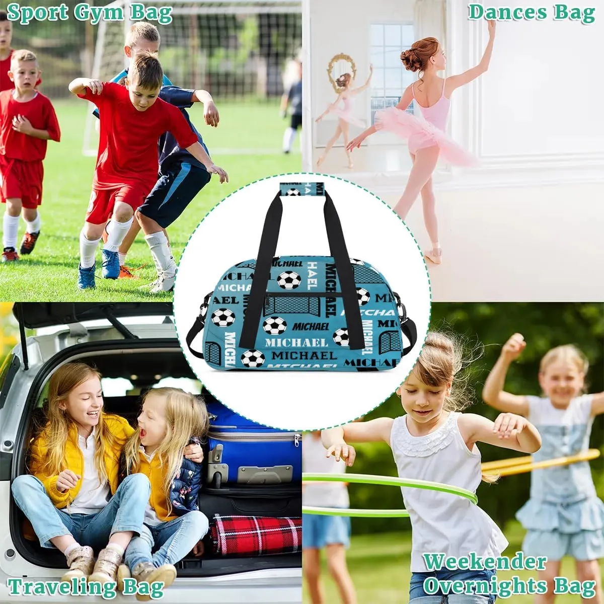 Custom Soccer Gym Duffel Bag with Name, Personalized Name Sport Bag Overnight Bags Custom Travel Weekender Bag for Women Men, Dark Blue