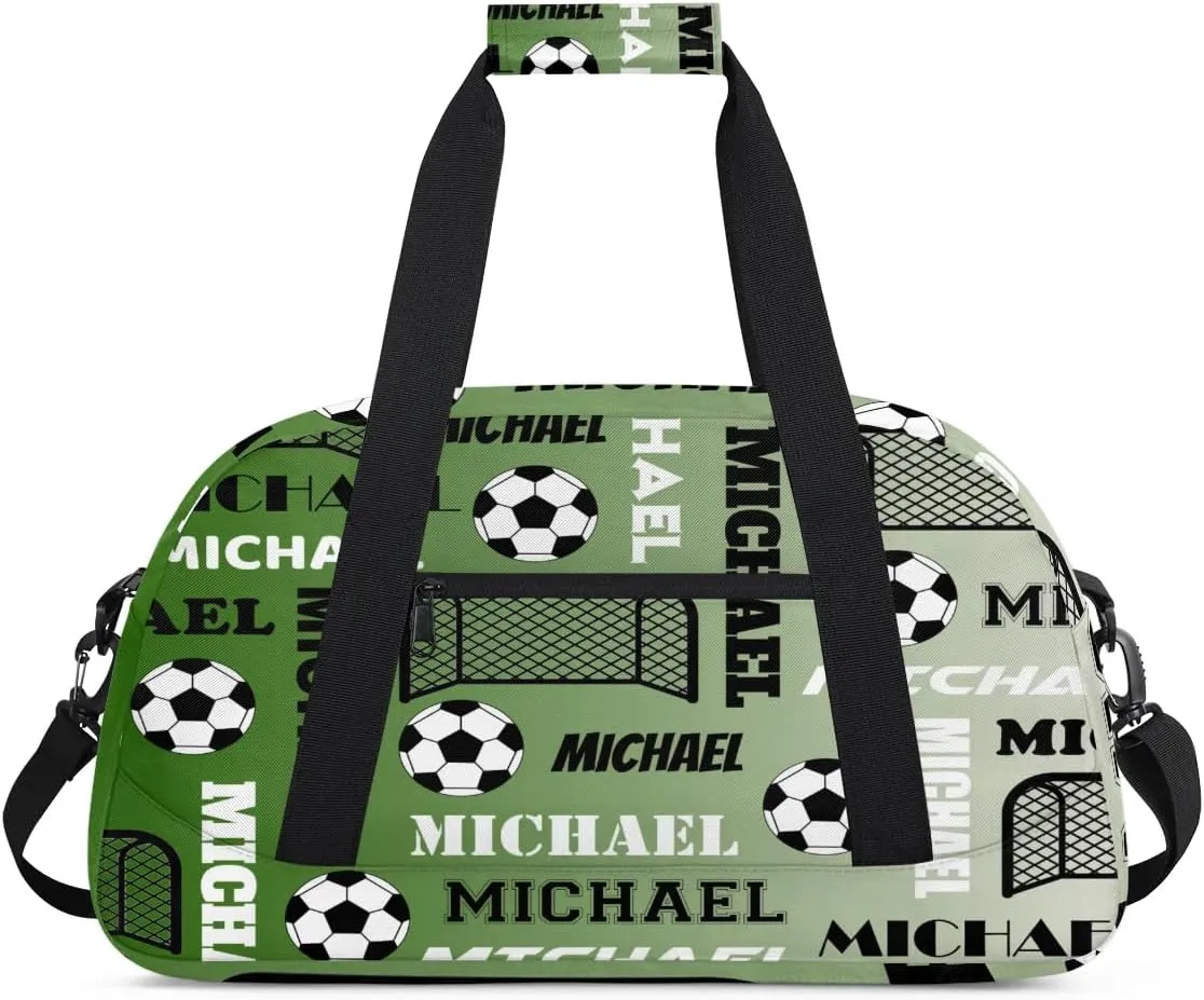 Custom Soccer Gym Duffel Bag with Name, Personalized Name Sport Bag Overnight Bags Custom Travel Weekender Bag for Women Men, Misty Green