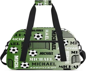 Custom Soccer Gym Duffel Bag with Name, Personalized Name Sport Bag Overnight Bags Custom Travel Weekender Bag for Women Men, Misty Green