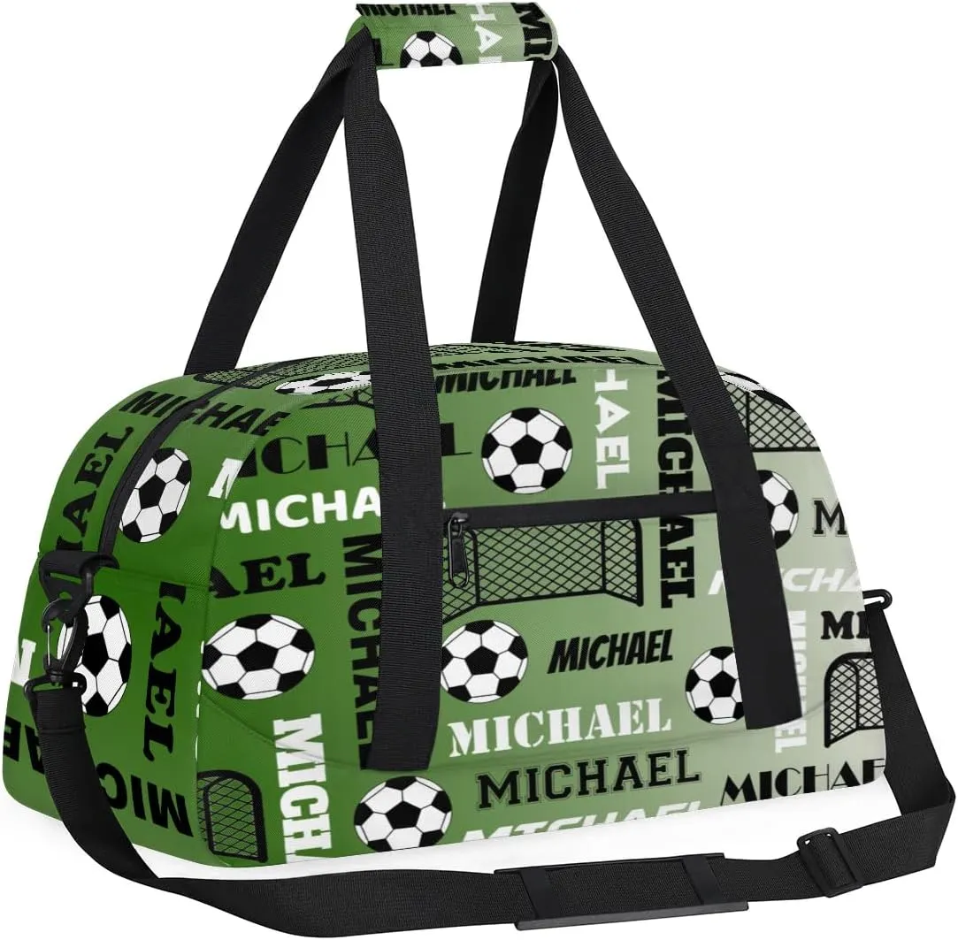 Custom Soccer Gym Duffel Bag with Name, Personalized Name Sport Bag Overnight Bags Custom Travel Weekender Bag for Women Men, Misty Green
