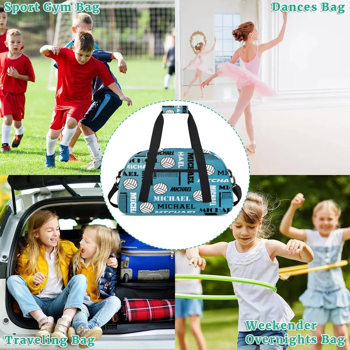 Custom Volleyball Gym Bag Duffel Bag for Women Men, Personalized Name Sport Bag Overnight Bags Customized Travel Weekender Bag, Dark Blue