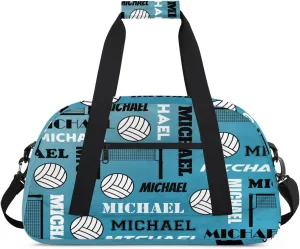 Custom Volleyball Gym Bag Duffel Bag for Women Men, Personalized Name Sport Bag Overnight Bags Customized Travel Weekender Bag, Dark Blue