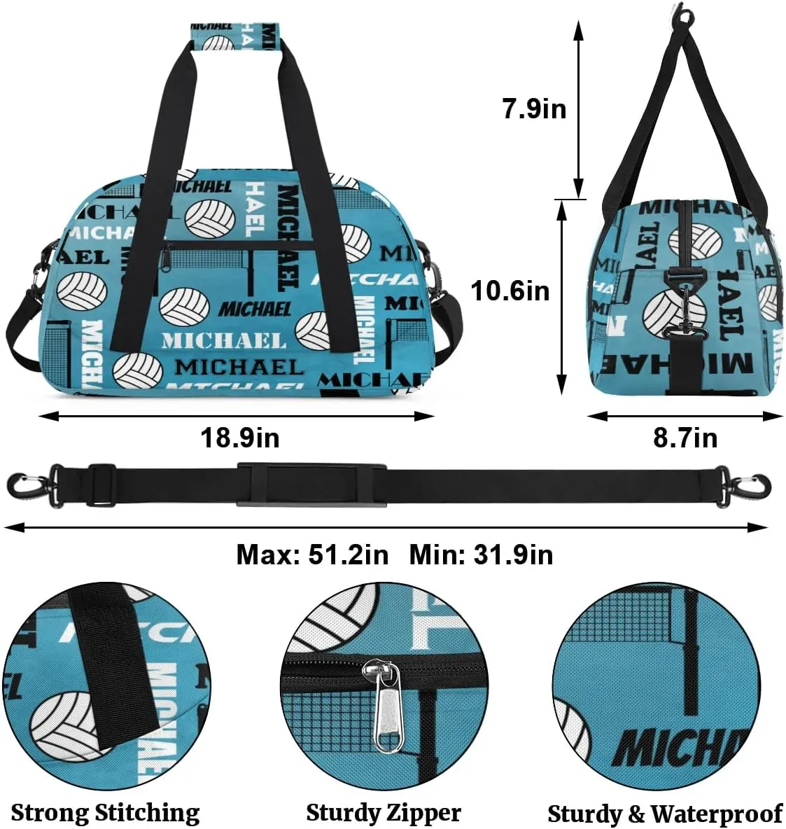 Custom Volleyball Gym Bag Duffel Bag for Women Men, Personalized Name Sport Bag Overnight Bags Customized Travel Weekender Bag, Dark Blue