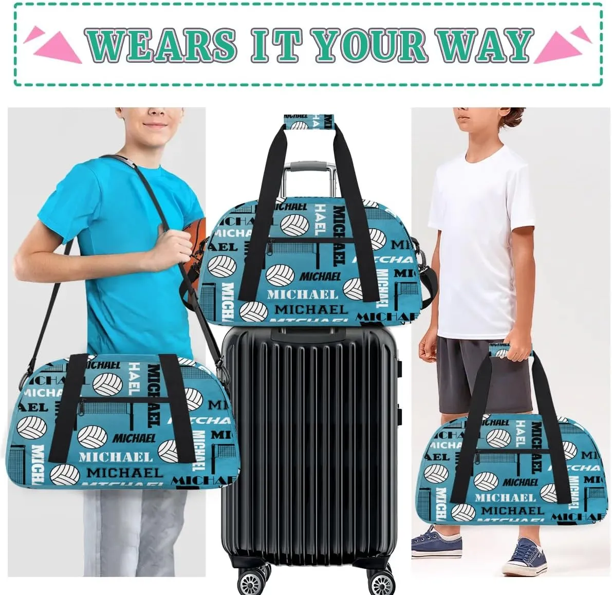 Custom Volleyball Gym Bag Duffel Bag for Women Men, Personalized Name Sport Bag Overnight Bags Customized Travel Weekender Bag, Dark Blue