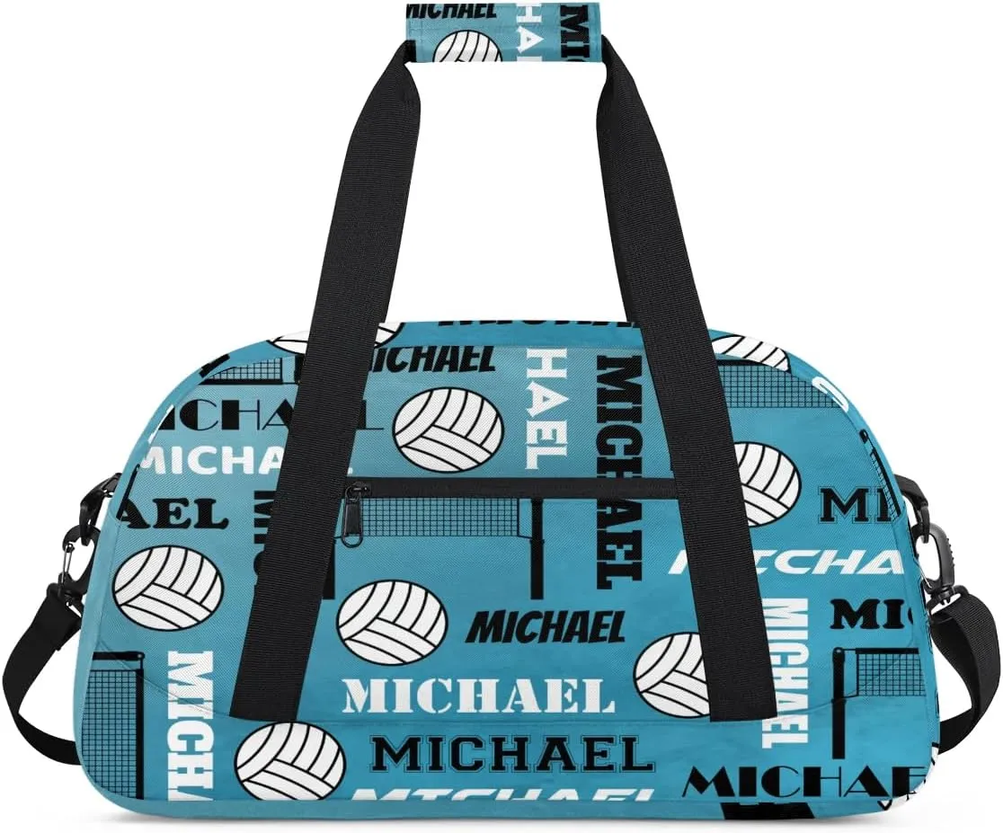 Custom Volleyball Gym Bag Duffel Bag for Women Men, Personalized Name Sport Bag Overnight Bags Customized Travel Weekender Bag, Dark Blue