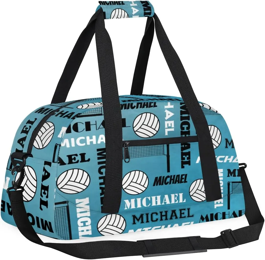 Custom Volleyball Gym Bag Duffel Bag for Women Men, Personalized Name Sport Bag Overnight Bags Customized Travel Weekender Bag, Dark Blue