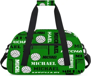 Custom Volleyball Gym Bag Duffel Bag for Women Men, Personalized Name Sport Bag Overnight Bags Customized Travel Weekender Bag, Dark Green