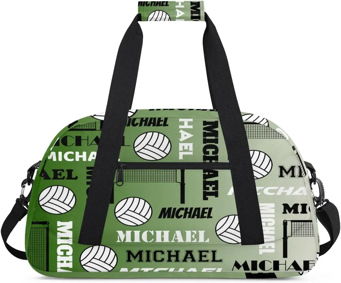 Custom Volleyball Gym Bag Duffel Bag for Women Men, Personalized Name Sport Bag Overnight Bags Customized Travel Weekender Bag, Misty Green