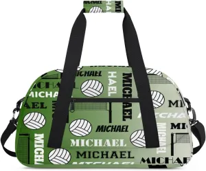 Custom Volleyball Gym Bag Duffel Bag for Women Men, Personalized Name Sport Bag Overnight Bags Customized Travel Weekender Bag, Misty Green
